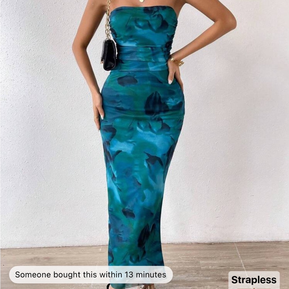 SHEIN Teal Strapless Maxi Skirt